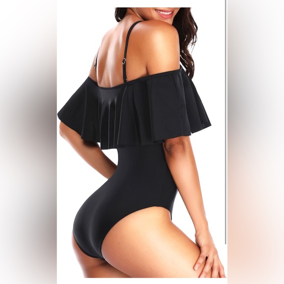 Tempt Me Women's One Piece Swimsuit Vintage Off Shoulder Ruffled swimsuit Large - Picture 3 of 10